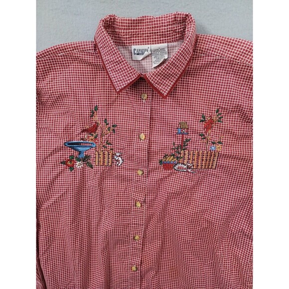 Capacity Woman Plaid Shirt 1X Embroidery Long Sleeve Cardinal Bird - Picture 2 of 8